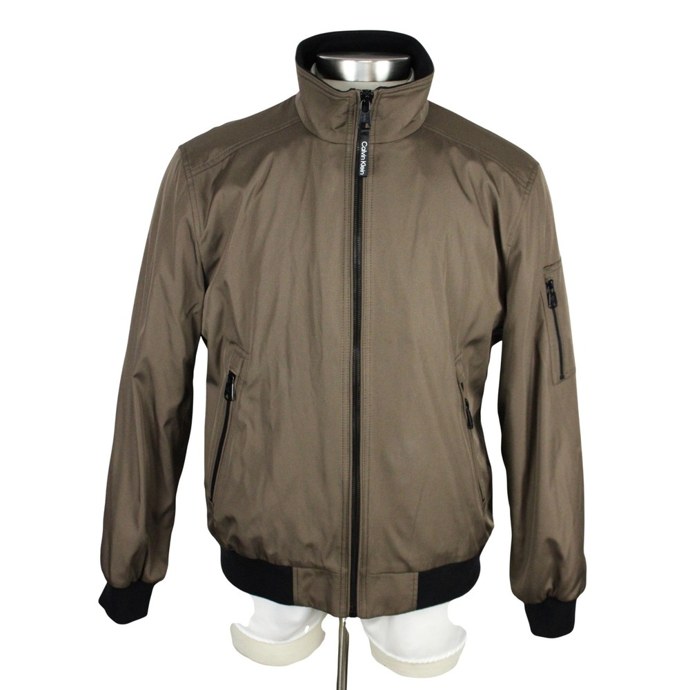 Calvin Klein Bomber Jacket Mens L Dark Tan Ripstop Insulated CM002578